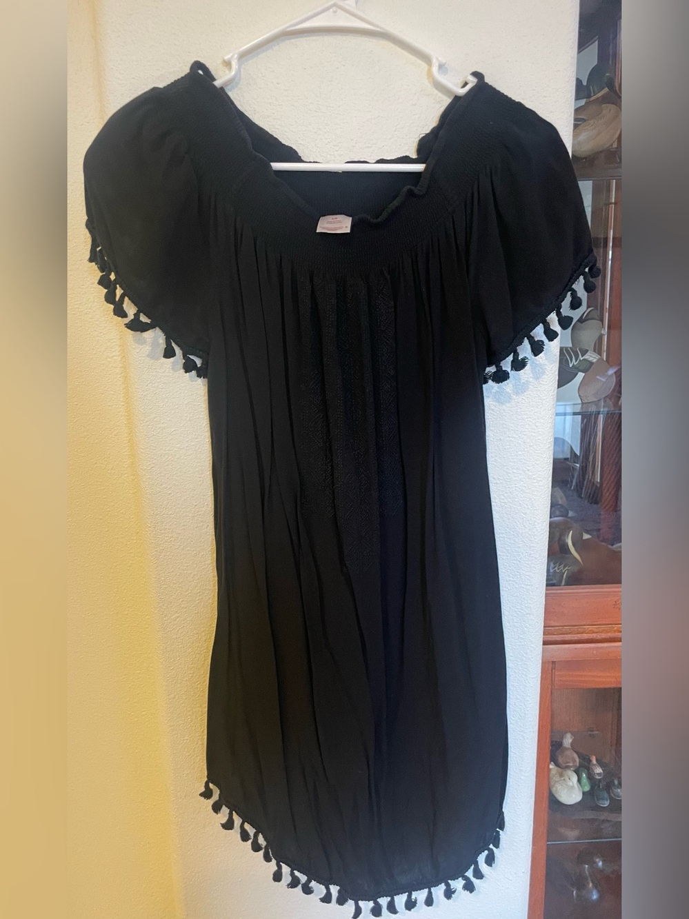 Merona Black Off-Shoulder Pom-Pom Hem Mini Dress